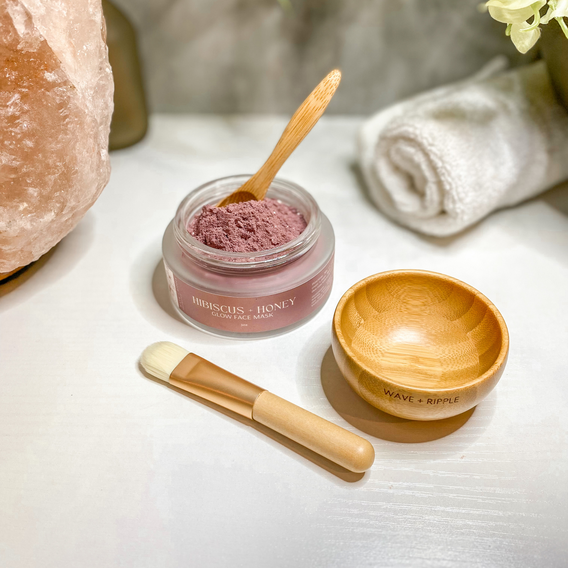 Hibiscus + Honey Glow Face Mask & Bamboo Bowl Set – WAVE + RIPPLE