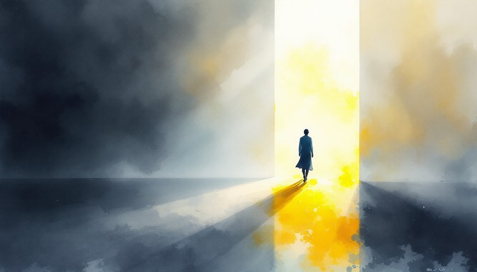 near-death experience person silhouette walking toward light